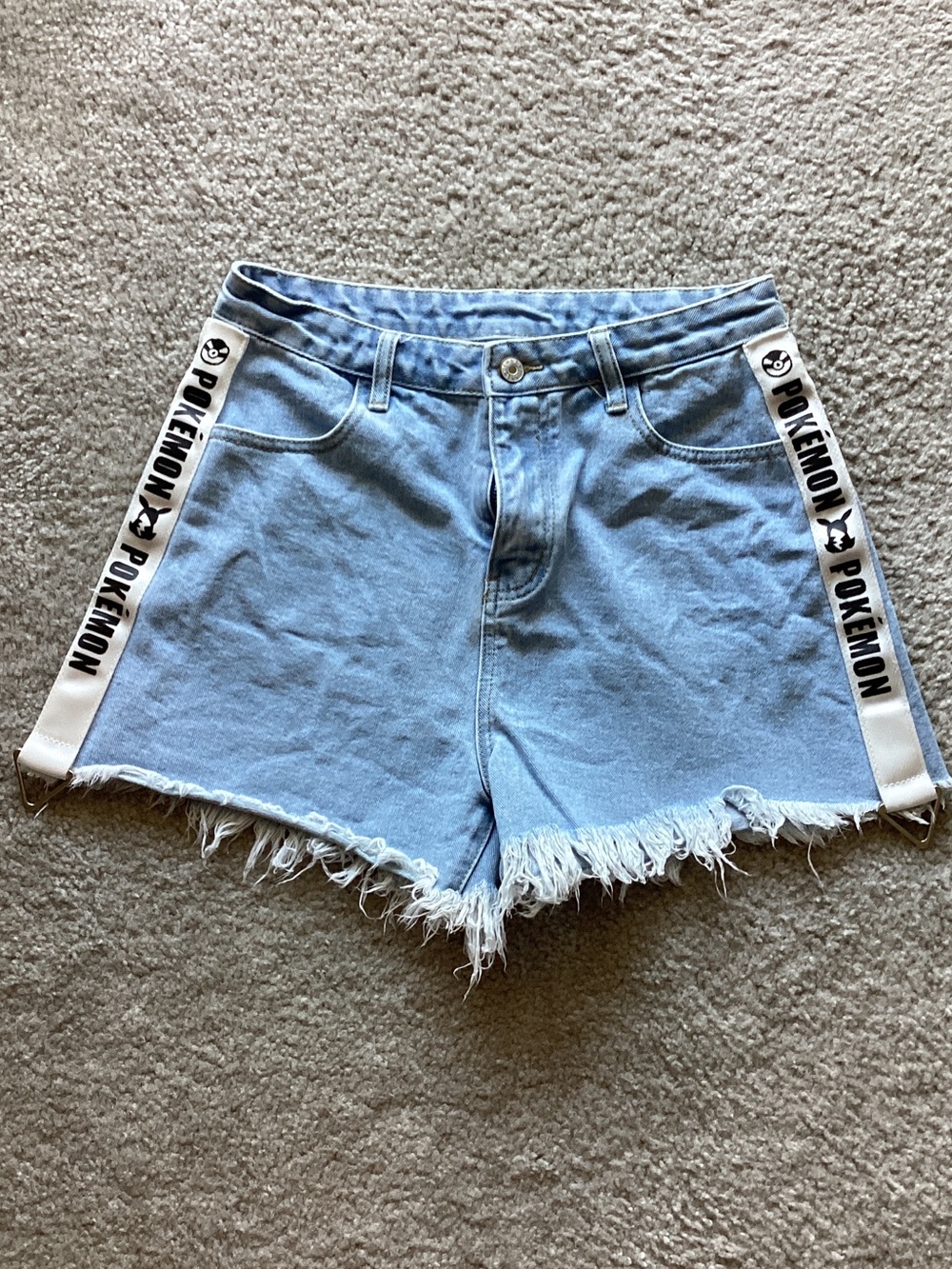 Light Blue Denim Jean Shorts with Pokémon Side Tape